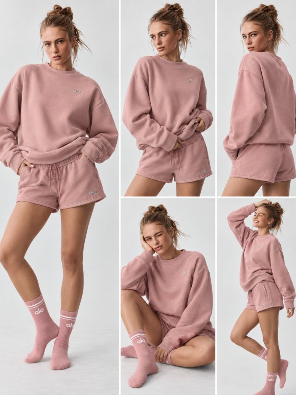 Alo Yoga Vintage Pink Accolade Crewneck & Shorts Set - Size S Brand New